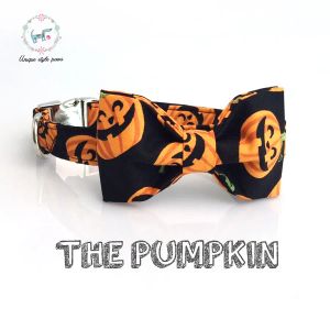 Halloween Pumpkin hundkrage och koppel set med bågsbind bomull mjuk justerbar hundkrage för liten medelstora hund