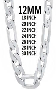 Kedjor solid 925 sterling silver halsband för män klassisk 12mm kubansk kedja 1830 tum charm hög kvalitet mode smycken bröllop6633566