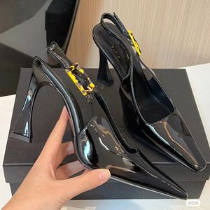 Classic Patent Leather Buckle Slingback Dress yl Shoes Designer Women Pumps Sexy Stiletto Heels Evening Party Sandals 10.5cm with box Sizes 35-42