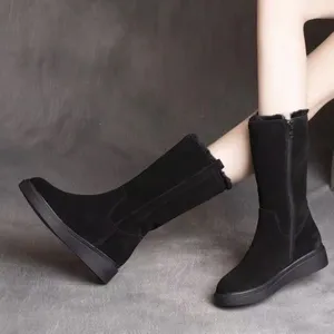 Botas femininas camurça sapatos de salto alto com cunhas informais estilo coreano semi-cana outono e inverno novidade