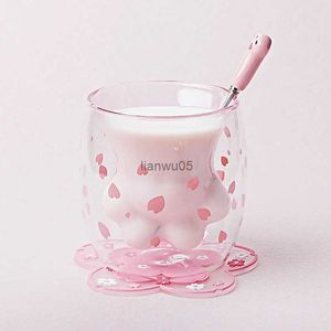 Kubki Cat Claw/Paw Cup Double Glass Coffee Mug Cartoon Cute Cat Milk Juice Cup Home Office Cafe Tazas Najlepszy prezent na festivall2402