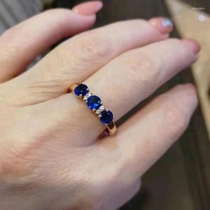 Klusterringar 585 Purple Gold 14k Rose Inlaid Crystal Sapphire Engagement for Women High-End Japanese Korean Style Jewelry