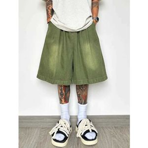 Men's Shorts Summer denim shorts mens fashionable retro oversized denim shorts mens street clothing hip-hop loose wide leg jeans mens M-2XL J240228