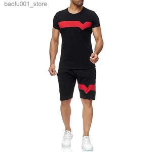 Men's Tracksuits Mens Tracksuits Mens Printing Tracksuit Men Casual Fashion Jogging Running Gym Sports Suit Summer T-shirt Shorts Sets MaleMens Q240228