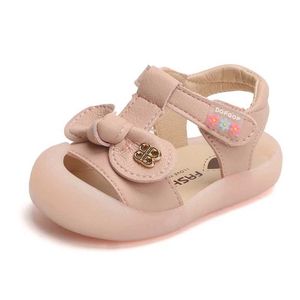Sandali 2021 nuova estate della neonata scarpe carino fiocco ragazza bambino principessa sandali punta chiusa morbida pelle pu scarpe per bambini J240228