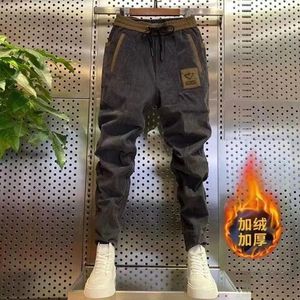 Calças masculinas homens velo veludo sweatpants pequenos pés harem hip hop magro streetwear bolsos corredores roupas de inverno calças