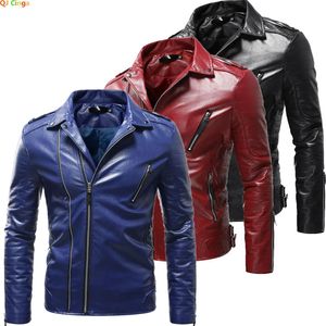 Black Mens Windproof Biker Leather Jacket Red Brown Blue PU Coat Fashion Casual Overcoat male Tops Outerwear S-4XL 5XL 240228