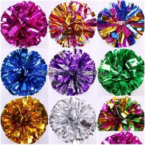 Other Event Party Supplies Competition Cheerleading Pom Poms Flower Ball Metallic Foil And Plastic Ring Handheld Cheer Dance Sport Dha0Q