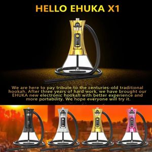 새로 미리 채워진 Ehuka 오리지널 듀얼 사용 아랍 Shisha e hoota x1 60W 전자 물 담뱃대 키트 교체 가능한 포드 2000mah LED 조명 모드 디스플레이 펜