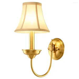 Wall Lamp Luxury European Pure Copper Living Room American Royal Fabric Bedroom Sconce Background Corridor
