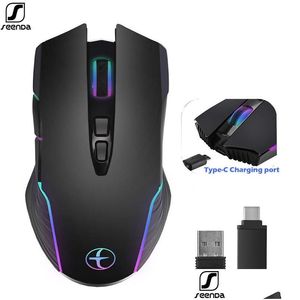 Mäuse Seenda USBC Wireless Gaming Mouse LED RGB Hintergrundbeleuchtung Wiederaufladbare Typec Mause für Buch Laptop Computer PC Gamer Drop Lieferung Comput Ott9O