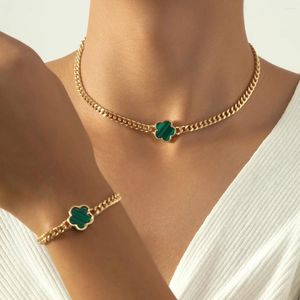 Link Bracelets Lucky Five-Leaf Clover Necklace Bracelet Chain Women Girls Gifts Fashion Jewelry Party Gift 2024 Style