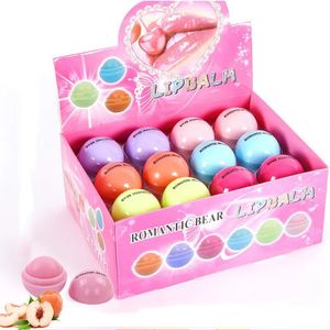 24pcsBox Wholesale Lip Balm Fruit Flavor Lip Gloss Bulk Cute Round Ball Plant Kids Baby Girls Lips Care Moisturizing 240226
