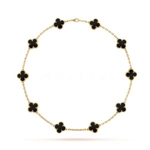 Designer halsbandsmycken fyra bladklöver halsband svartgrön agat lång 10/en blommor hängande mor-av-pärl för kvinnor flicka valentiner engagemang flicka 5A