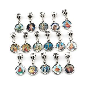 150 peças lotes redondos jesus cristo ícone balançar charme contas caber pingente pulseira colar diy jóias religioso presente de natal 13x28mm 3057