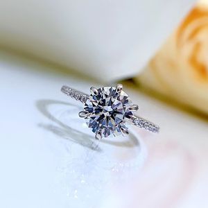 2024 anéis de casamento finos simples luxo real seis garras reais 100% 925 prata esterlina corte redondo 1ct moissanite diamante pedras preciosas festa feminina anel de noiva presente