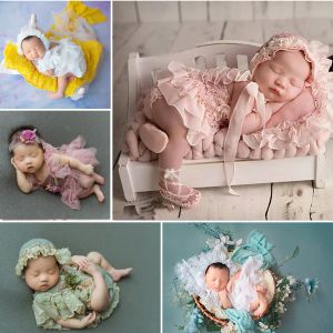 Set 02 anni Set di abbigliamento per foto per bambini Ragazza neonata Abiti da principessa in pizzo Cappello Fascia per capelli Abiti per cuscini Costume per fotografia infantile
