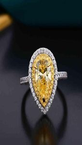 LESF 925 Sterling Silver Ring Pear Cut Very Shiny Simulation Yellow Diamond Wedding Highend Jewelry1831538