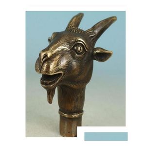 Arts And Crafts Collect Bronze Handmade Carving Goat Head Sheep Cane Walking Stick Statue Deer Statue3837122 Drop Delivery Home Garde Dhbpu