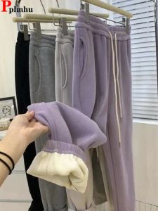 Capris Winter Warm Plus Lined Straight Pantsカジュアルハイウエストジョガーパンタロンが韓国のシックスノーウェア女性スウェットパン