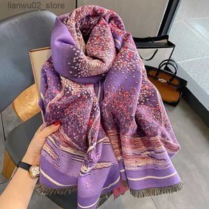 Sciarpe Nuova stampa floreale viola albero caldo sciarpa di cashmere spessa coperta da donna morbida scialle Pashmina impermeabile invernale Echarpe Nappa Bufandas Q240228