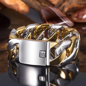 Link Bracelets Heavy Huge 24mm Wide 316L Stainless Steel Gold/Silver Color Bracelet Boys Wristband Curb Cuban Chain Cool Jewelry