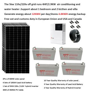 Solar Solar Panel Kit komplett med batteri 5000W 220V 110V Solpanel 600W UPS Hybrid Inverter från Grid System 4HP Farm Car Caravan