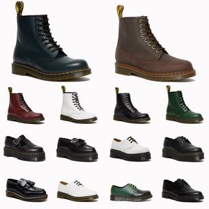 منصة الكاحل Dr Womens Designer Boots Woman Doc Martin Boot Classic 8 Eyes Tassel OG 1460 JADON Smooth Nappa Airwair Yellow Stitch Boodies Loffors