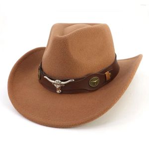 Berretti Cappello da cowboy occidentale Donna Uomo Cuore di pesca Top Roll Tesa Cappelli Fedora in lana Autunno Inverno Feltro Jazz Cap per il partito Equitazione