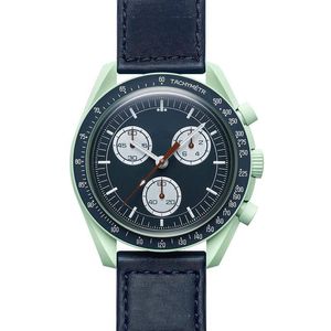 Bioceramic Planet Moon Mens Watches Full Function Chronograph Movement Quartz Watches Waterproof Luminous Leather Strap Sport Wristwatches For Male