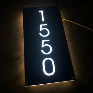 Personalizzato moderno illuminato acrilico numero civico segno 3D galleggiante design digitale orizzontale esterno casa porta decorazione illuminazione a LED 240220