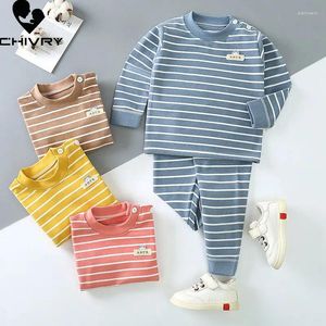 Clothing Sets 2024 Kids Boys Girls Pajama Striped Long Sleeve O-Neck T-Shirt Tops With Pants Toddler Autumn Warm Sleeping Clothes Set