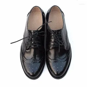 Casual Shoes 2024 Genuine Leather Oxford For Women Lace Up Woman Street Style Black Oxfords Brogues