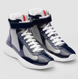 Berömda varumärken Americas Cup High-Top Sneakers Shoes Men Casual Walking Rubber Sole Mens Sports Mesh Fabric Patent Leather Outdoor Trainers 38-46