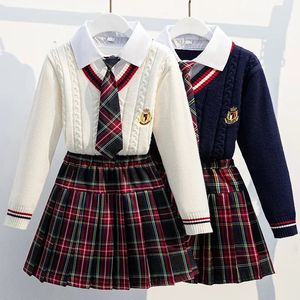 Outono crianças conjuntos para meninas uniforme escolar twinset crianças olhar da menina roupas da menina júnior roupas escolares 240223