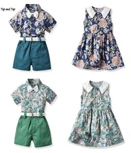 Topp och sommar Hawaiian Brother Sister Matching Outfitskids pojkar Gentleman Clothes Setsgirls Floral Princess Dress 2108046529999