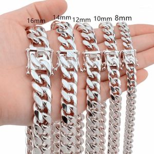 Kedjor 8-18 mm bred 8-40-tums längd Mäns cyklist Silverfärg Rostfritt stål Miami Curb Cuban Link Chain Halsband eller armband 298U