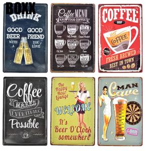 Vintage Coffee Beer 3D präglad metallskylt Retro Stängde öppen tennplattdörrskylt Irish Pub Cafeteria Restaurant Cafe Home Decor7837784