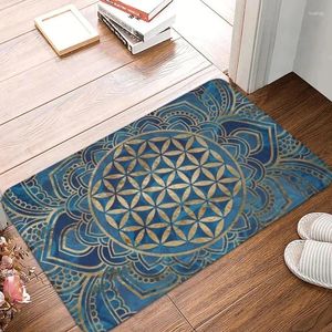 Carpets Flower Of Life In Lotus Mandala Front Entrance Doormat Sacred Geometry Meditation Anti-Slip Bathroom Mat Room Floor