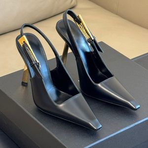 24ss Leather buckle Slingback Pumps shoes stiletto Heels sandals 9cm women's Luxury Designer Dress square pointed toe Evening shoes office womandress whitedress