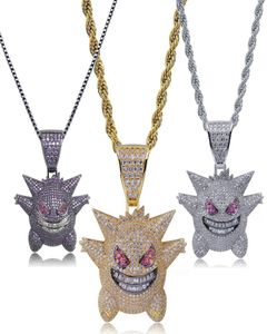 Хип-Хоп Bling Bling Iced Out Ожерелье Gengar Полный 3А Кубический Циркон Медный Кулон Ожерелье Креативный Дизайн Ювелирных Изделий Для Мужчин Gift3778113