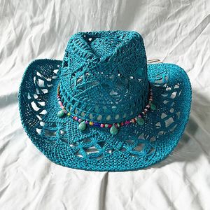 Lago azul cowboy chapéu de palha ocidental cowboy chapéu de sol primavera cavaleiro chapéu unisex jazz chapéu verão aba larga chapéu sombrero hombre 240221