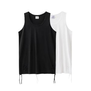 Men's Tank Tops Spring and Summer Street Trendy Hip Hop Solid Color Tassel Casual Round Neck Sleeveless Vest T-shirt for Men and Women