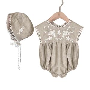 Conjuntos 2022 infantil bebê meninas algodão bordado flor macacão + chapéu 2pcs criança bebê menina macacão verão bebê menina roupas