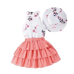 Pudcoco barn baby flicka 3st sommarkläder är ärmlösa håliga nacktoppar ruffle kjol hink hatt set småbarn kläder 47t 240226