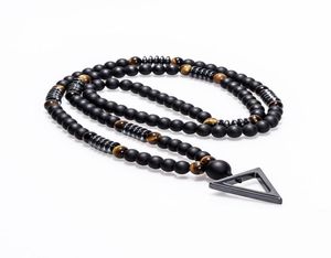 New Design Long Necklace 8MM Tiger Stone Bead Black Men039s Hematite Triangle Pendants Necklace Fashion Geometry Jewelry Gift8275316