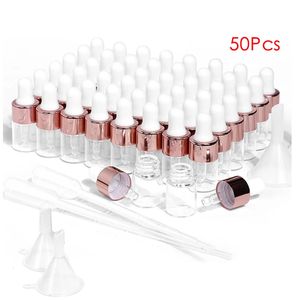 50pcs/lot 2ml 3ml 5mlクリアドロッパーガラスボトル小さなエッセンシャルオイルピペットボトルコンテナポータブル補充可能な香水ボトル240226