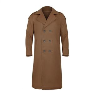 Cor sólida longo peacoat masculino trench coat estilo retro duplo breasted longo trench masculino blusão outwear 240219