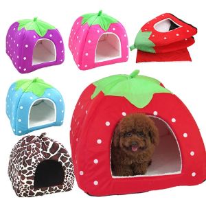 Mats tillbehör Creative Kennel Cat Nest Teddy Dog Yurt Leopard Strawberry Nest Tent Cotton Bed Warm Pet Products
