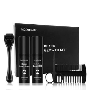 Products 5pc/set Beard Growth Kit Hair Growth Enhancer Thicker Oil Nourishing Leavein Conditioner Beard Grow Set Roller Scissors